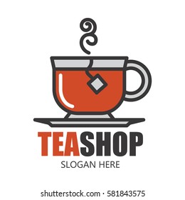 Cup of tea logo. Herbal drink logo design template