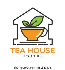 Cup of tea logo. Herbal drink logo design template