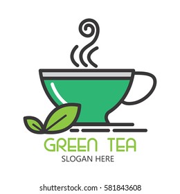 Cup of tea logo. Herbal drink logo design template