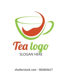Cup of tea logo. Herbal drink logo design template