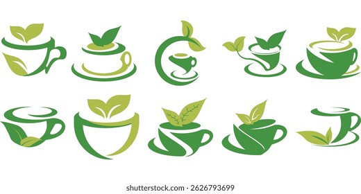 Cup of Tea Logo Set Flat