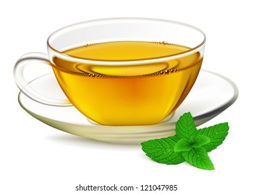 Cup of tea and mint leaf