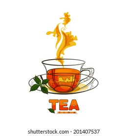 Cup of tea with mint leaves. Hand drawn vector illustration