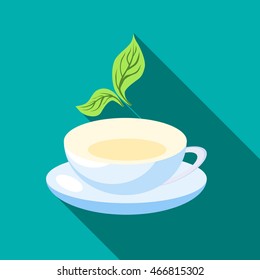 Cup of tea with mint leaves icon in flat style isolated with long shadow