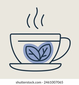 Cup of tea with mint leaves vector icon. Graph symbol for fitness and weight loss web site and apps design, logo, app, UI