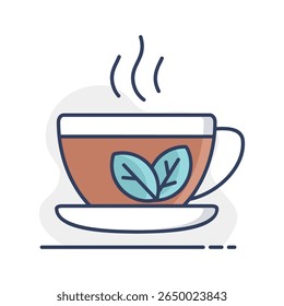 Cup of tea with mint leaves vector icon. Graph symbol for fitness and weight loss web site and apps design, logo, app, UI