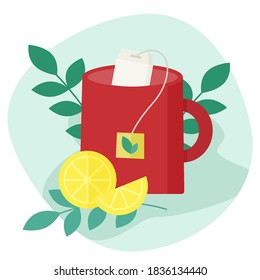 Cup of Tea with mint and lemon vector flat style