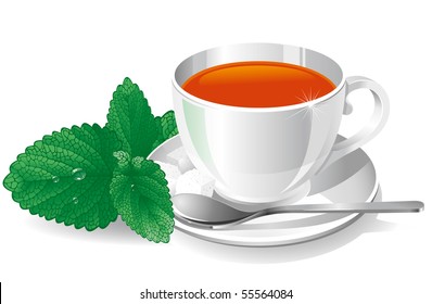 cup of tea with mint, vector
