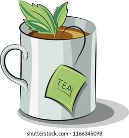 A cup of tea with mint. Vector drawing