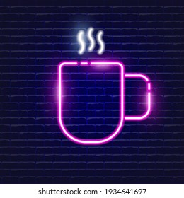 Cup of tea neon icon. Glowing Vector illustration icon for mobile, web and menu design. Street Food concept.