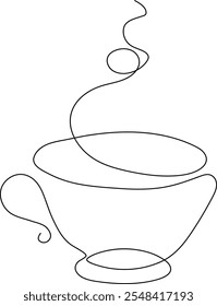 Cup of tea one line  drawing on white isolated background.vector illustration