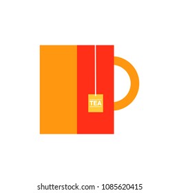 Cup of tea, tea packet in a cup mug vector flat icon
