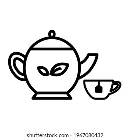 A Cup Tea And Tea Pot Icon Vector.