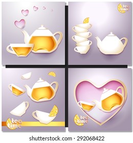 A cup of tea and a pot on vintage style card