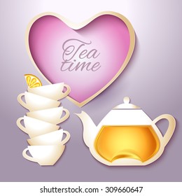 Cup of tea and pot vintage style card