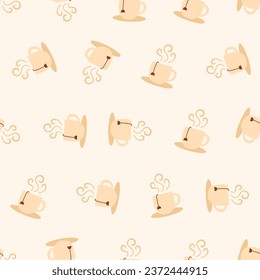 A cup of tea seamless pattern. Suitable for backgrounds, wallpapers, fabrics, textiles, wrapping papers, printed materials, and many more.