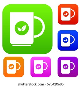 Cup of tea set icon in different colors isolated vector illustration. Premium collection