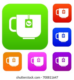 Cup of tea set icon in different colors isolated vector illustration. Premium collection
