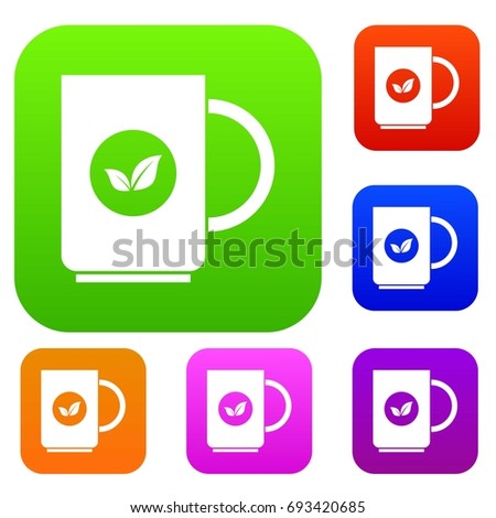 Cup of tea set icon in different colors isolated vector illustration. Premium collection