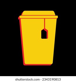 Cup with tea sign. 3D Extruded Yellow Icon with Red Sides a Black background. Illustration.