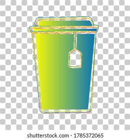 Cup with tea sign. Blue to green gradient Icon with Four Roughen Contours on stylish transparent Background. Illustration.