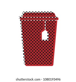 Cup with tea sign. Vector. Brown icon with shifted black circle pattern as duplicate at white background. Isolated.