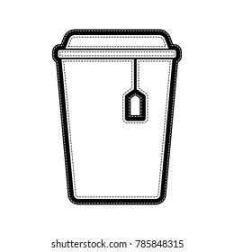 Cup with tea sign. Vector. Flat style black icon on white.