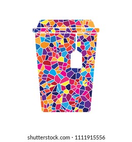 Cup with tea sign. Vector. Stained glass icon on white background. Colorful polygons. Isolated.