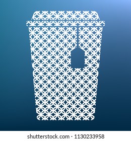 Cup with tea sign. Vector. White textured icon at lapis lazuli gradient background.