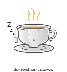 cup of tea sleeping mascot vector cartoon illustration