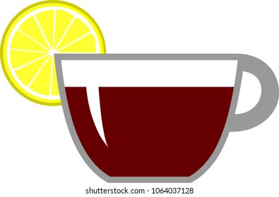 Cup of tea with slice of lemon graphic, russian tea, colorful yellow red