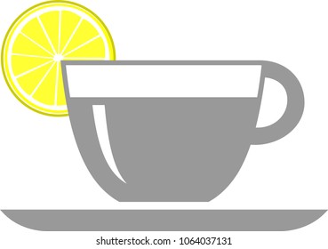 Cup of tea with slice of lemon graphic, russian tea, colorful yellow red