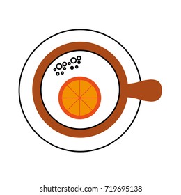 cup of tea with slice orange refreshment liquid