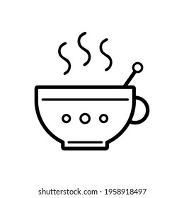 Cup of tea with spoon. Green, black tea. Drink. Vector in a trendy linear style, icon, logo, pictogram for web or infographics. Sign outline. Isolated contour. Black illustration on a white background