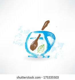 Cup of tea with spoon grunge icon