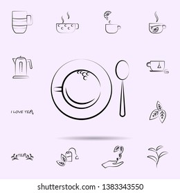 Cup a tea, spoon icon. Universal set of tea for website design and development, app development