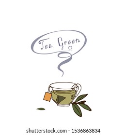 a Cup of tea with a sprig on a white background by hand
