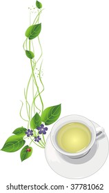 Cup with tea and sprigs. Vector