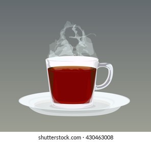 Cup of tea with steam cloud in a shape of balloon and flying dragon.