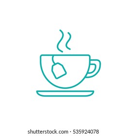 cup of tea with steam hot drink line icon blue on white
