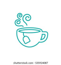 cup of tea with steam hot drink line icon blue on white