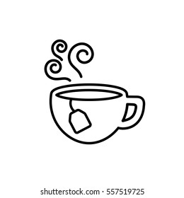 cup of tea with steam hot drink line icon black on white