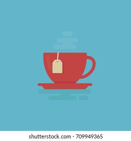 Cup Of Tea With Steam Illustration. Tea Time Concept. Flat Design 