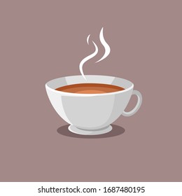 Cup Of Tea With Steam Vector Illustration. Porcelain Mug With Hot Tea Picture. Steaming Cofee Cup