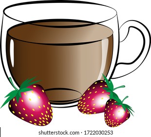 
A cup of tea with strawberries.