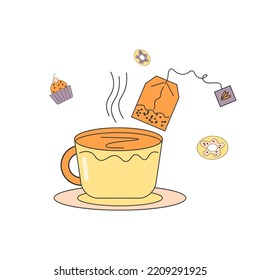 a cup of tea in the style of a doodle tea party