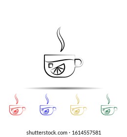 Cup tea, sugar, lemon multi color style icon. Simple thin line, outline vector of tea icons for ui and ux, website or mobile application