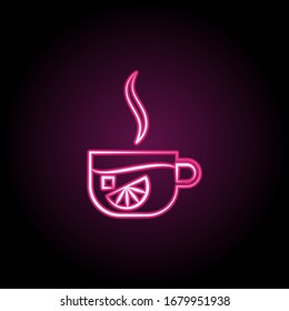 Cup tea, sugar, lemon neon icon. Simple thin line, outline vector of tea icons for ui and ux, website or mobile application