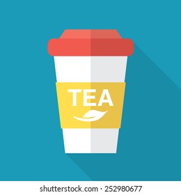 Cup of tea for take away. Flat icon design.
