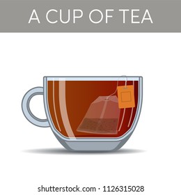 A cup of tea with teabag inside, vector illustration.